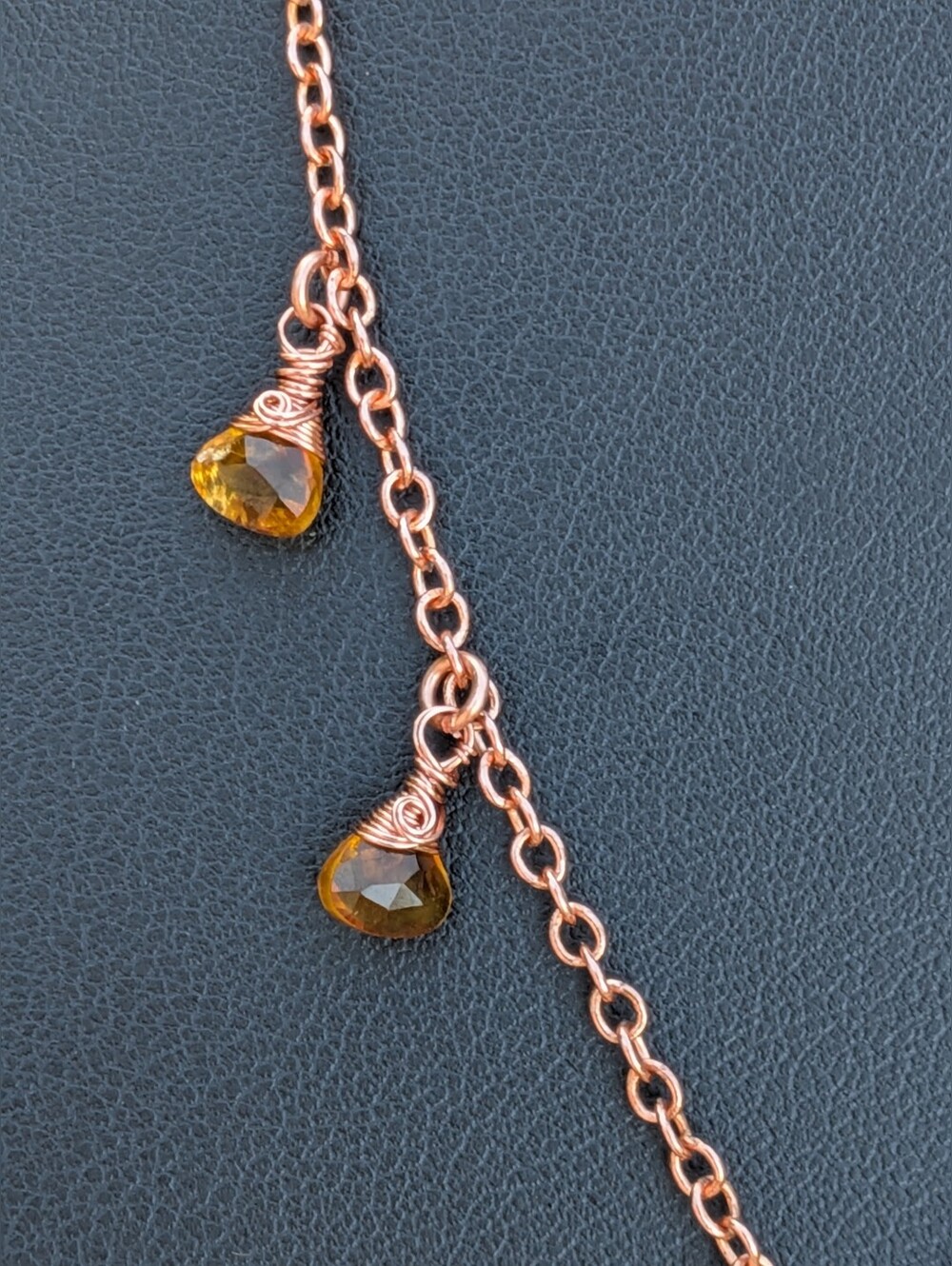 Adjustable Copper Flower Necklace Rare Cognac Quartz Gemstone Drops - Picture 9 of 16